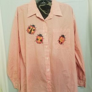 Haiks Unique Button Up Lady Bug Top Sz Large